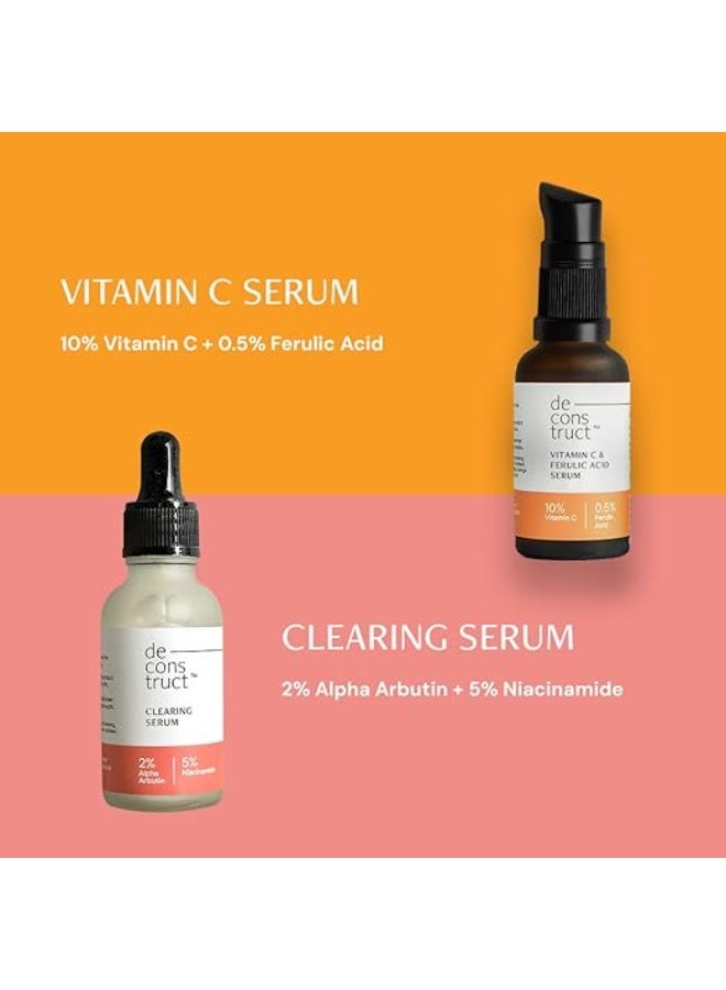 Deconstruct Skin Brightening Duo | 10% Vitamin C & 0.5% Ferulic Acid and 2% Alpha Arbutin & 5% Niacinamide | For All Skin Types | 30 ml each | Pack of 2 - Image 2